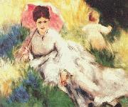 Pierre Renoir Woman with a Parasol and a Small Child on a Sunlit Hillside USA oil painting artist